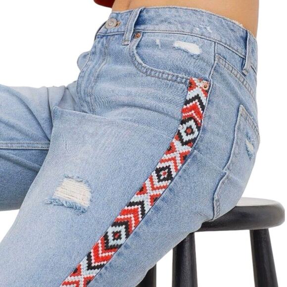 H&M Embroidered Mom Jeans Womens 10 Aztec Boho Southwestern Retro Cowgirl Casual - Picture 11 of 11